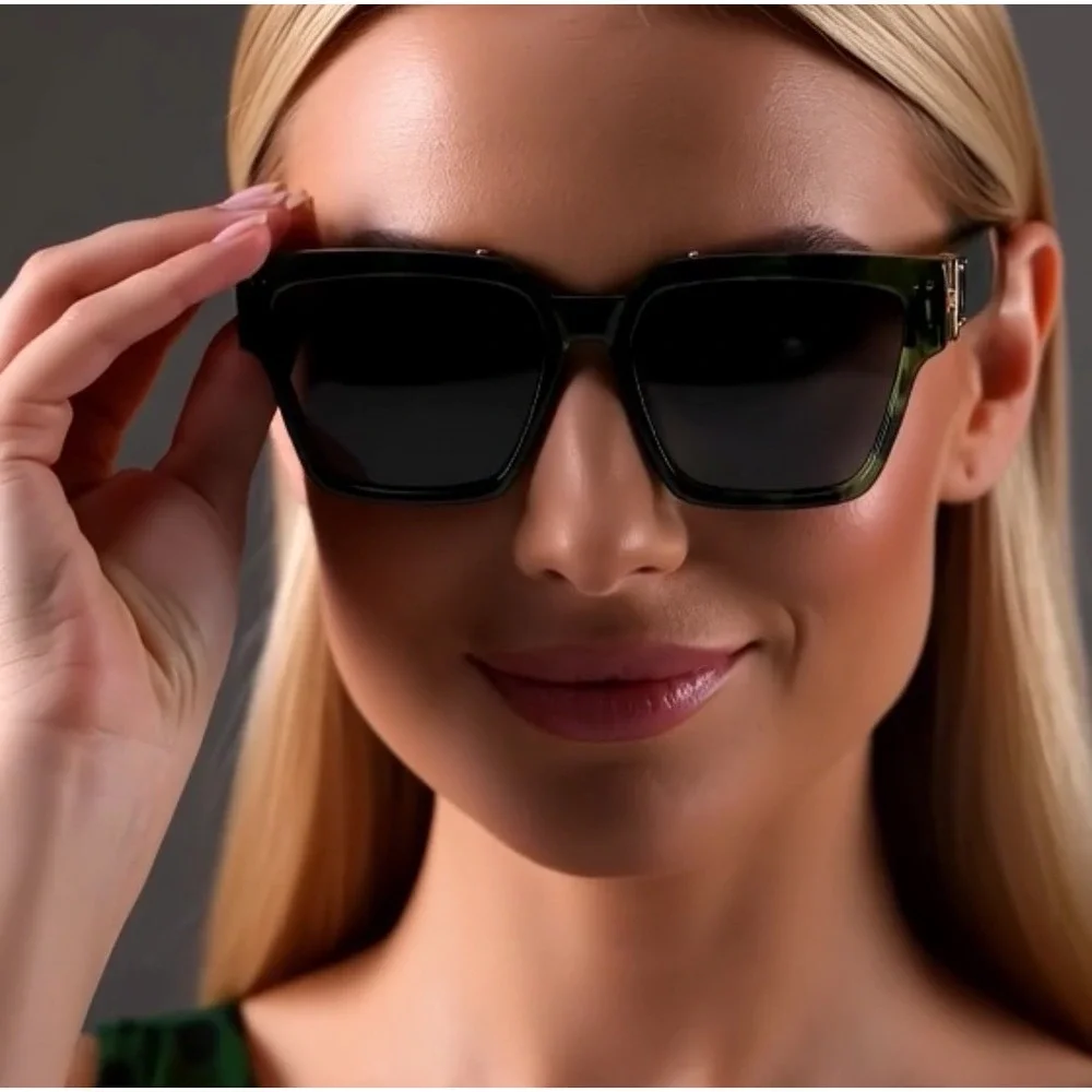 Designer Inspired Square Sunglasses Green Frame Women Rectangular Lentes Mujeres